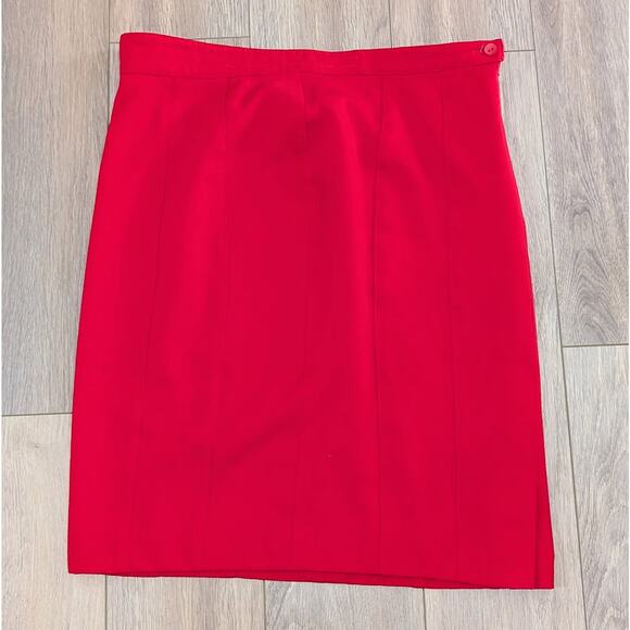 Vintage Escada Margaretha Ley Germany Wool Knee Length Pencil Skirt Red 44 US 12 - Picture 1 of 3
